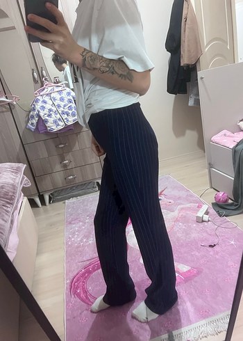 Gri Düğmeli Rahat Kesim Kadın Kumaş Pantolon - Görsel 5