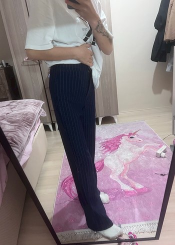 Gri Düğmeli Rahat Kesim Kadın Kumaş Pantolon - Görsel 4