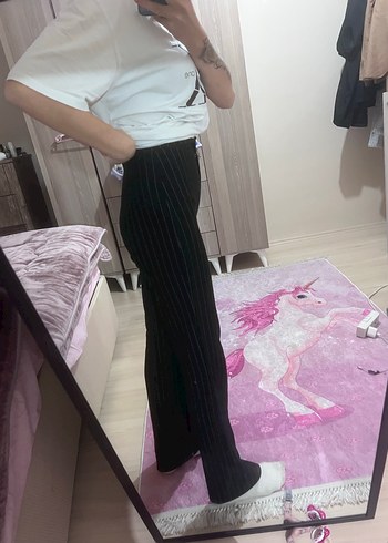 Gri Düğmeli Rahat Kesim Kadın Kumaş Pantolon - Görsel 8