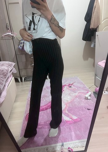 Gri Düğmeli Rahat Kesim Kadın Kumaş Pantolon - Görsel 7