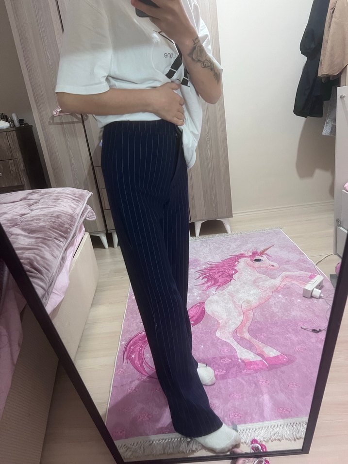 Gri Düğmeli Rahat Kesim Kadın Kumaş Pantolon - Görsel 4