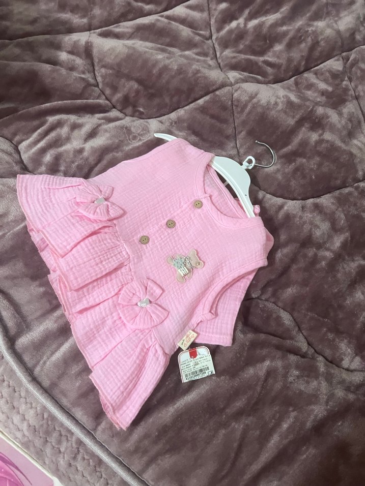 Kız Çocuk Pembe Kolsuz Nakışlı Şortlu Takım - Görsel 3