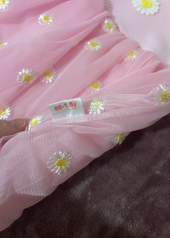 Kız Çocuk Papatya İşlemeli Pembe Elbise - Görsel 2