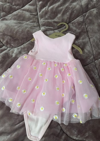 Kız Çocuk Papatya İşlemeli Pembe Elbise - Görsel 3