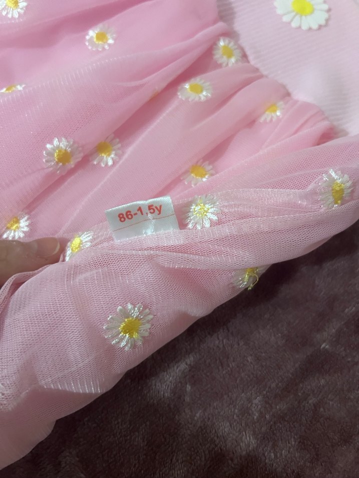 Kız Çocuk Papatya İşlemeli Pembe Elbise - Görsel 2