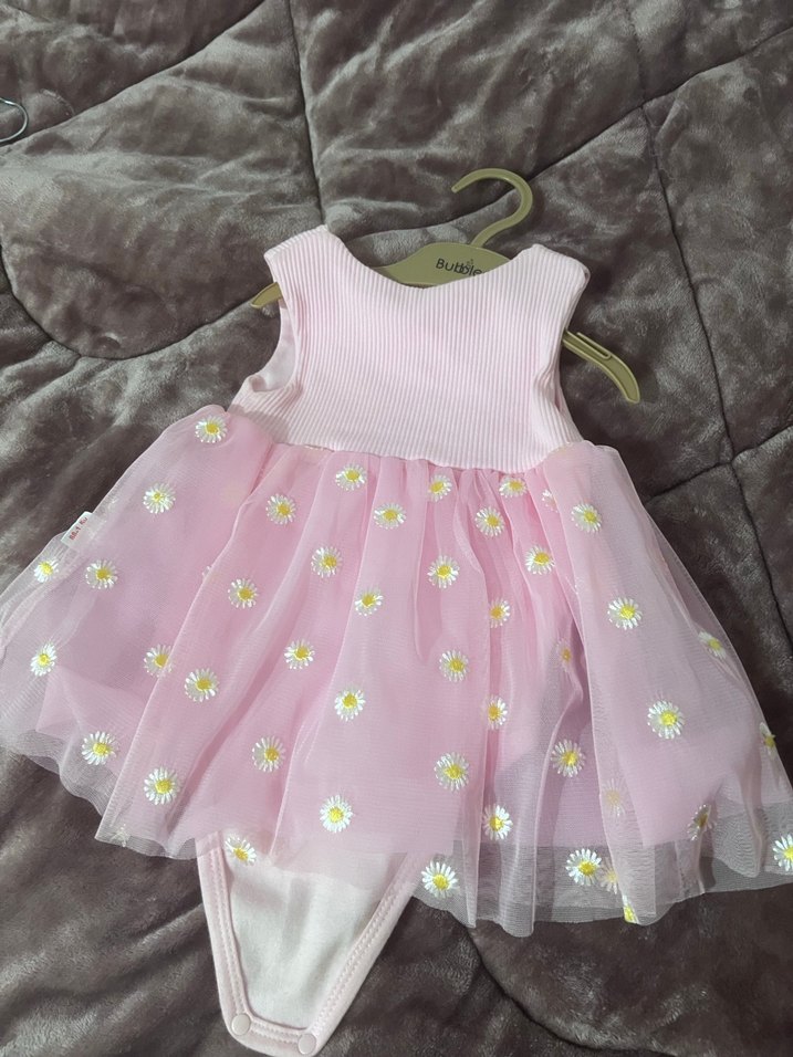 Kız Çocuk Papatya İşlemeli Pembe Elbise - Görsel 3