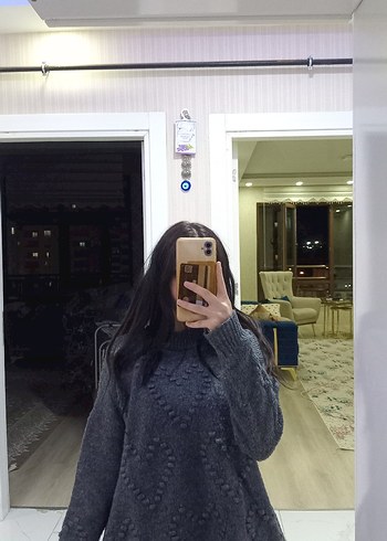 Gri Örgü Boğazlı Kadın Kazak