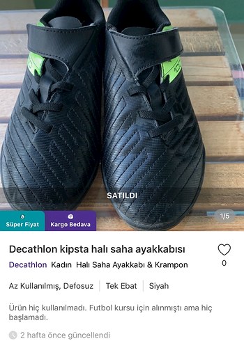 Decathlon Siyah Çocuk Halı Saha Ayakkabısı