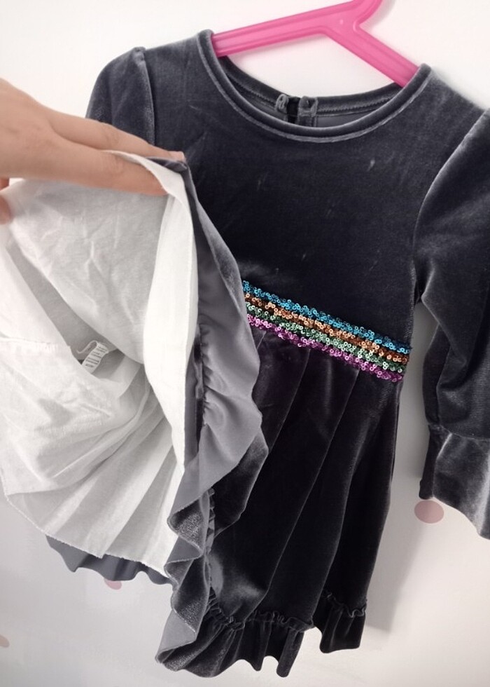 Gri kadife elbise - Görsel 3