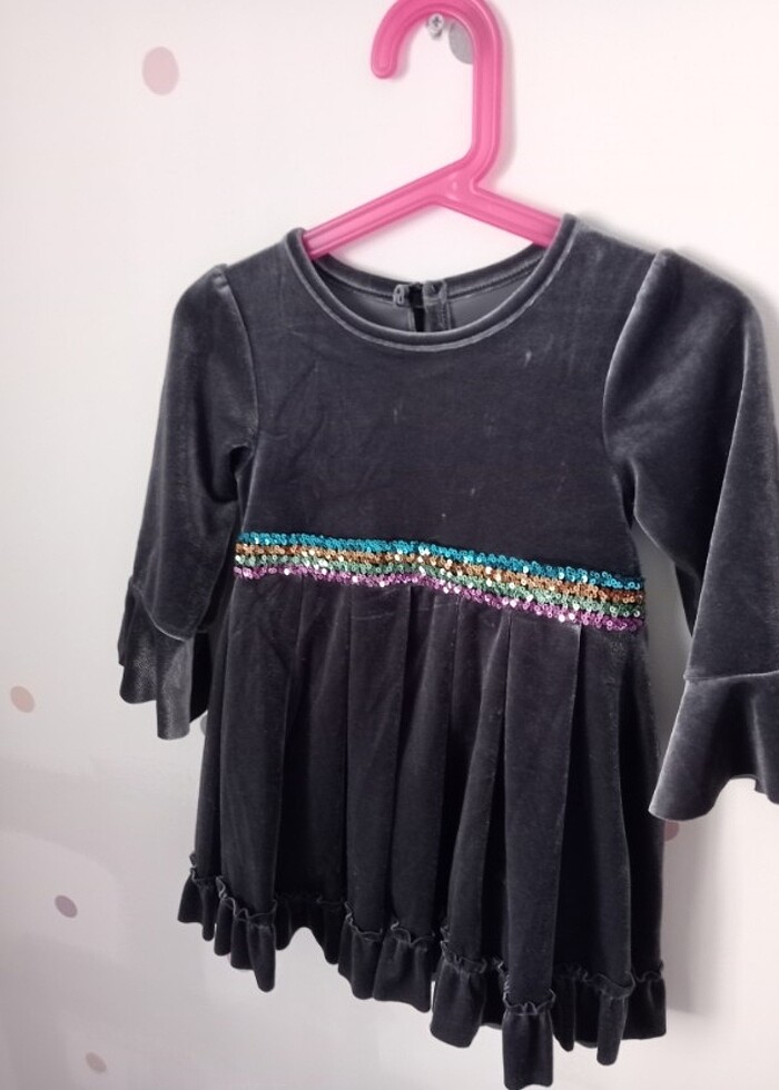 Gri kadife elbise - Görsel 4