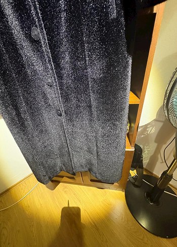 siyah Uzun Kollu Peluş Kadın Kaban - Görsel 11