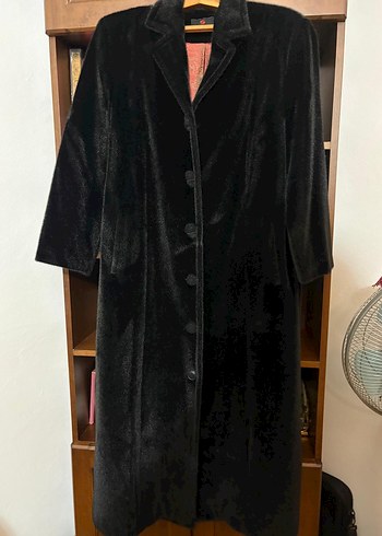 siyah Uzun Kollu Peluş Kadın Kaban - Görsel 8