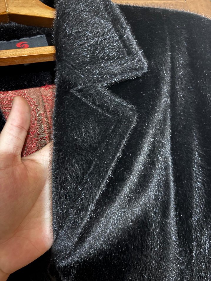 siyah Uzun Kollu Peluş Kadın Kaban - Görsel 4