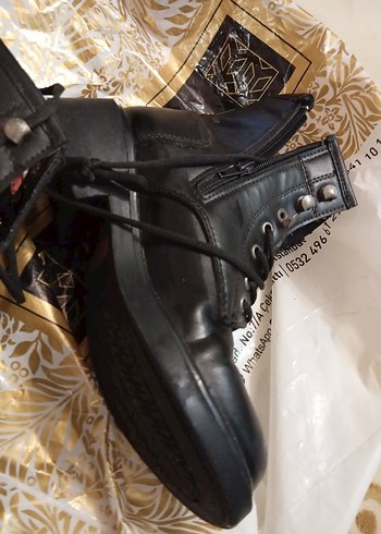 Siyah Deri Biker Botlar  kavucuk Topuklu 37. numara - Görsel 4