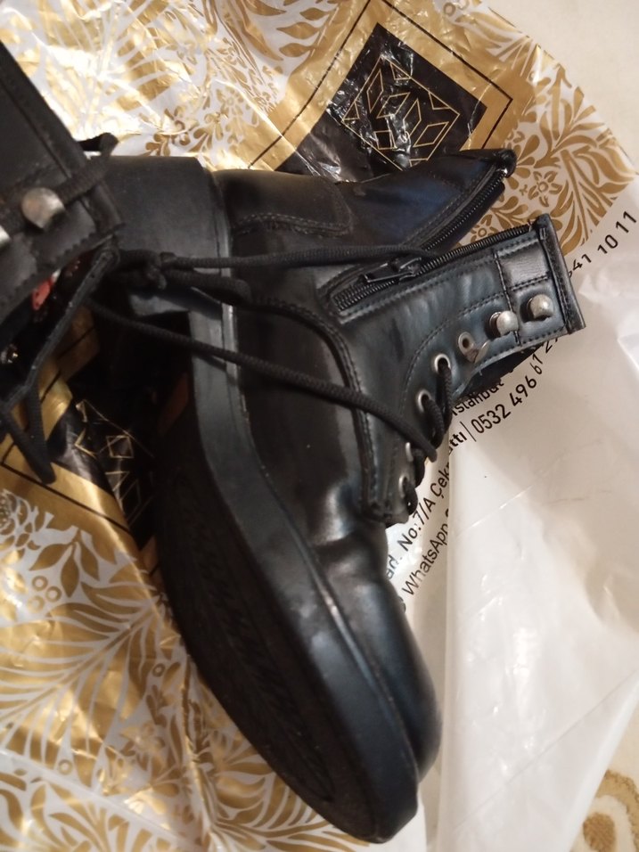 Siyah Deri Biker Botlar  kavucuk Topuklu 37. numara - Görsel 4