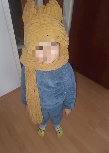 Çocuk İçin Camel Örgü Bere ve Atkı Seti - Görsel 3