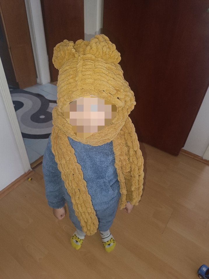 Çocuk İçin Camel Örgü Bere ve Atkı Seti - Görsel 4