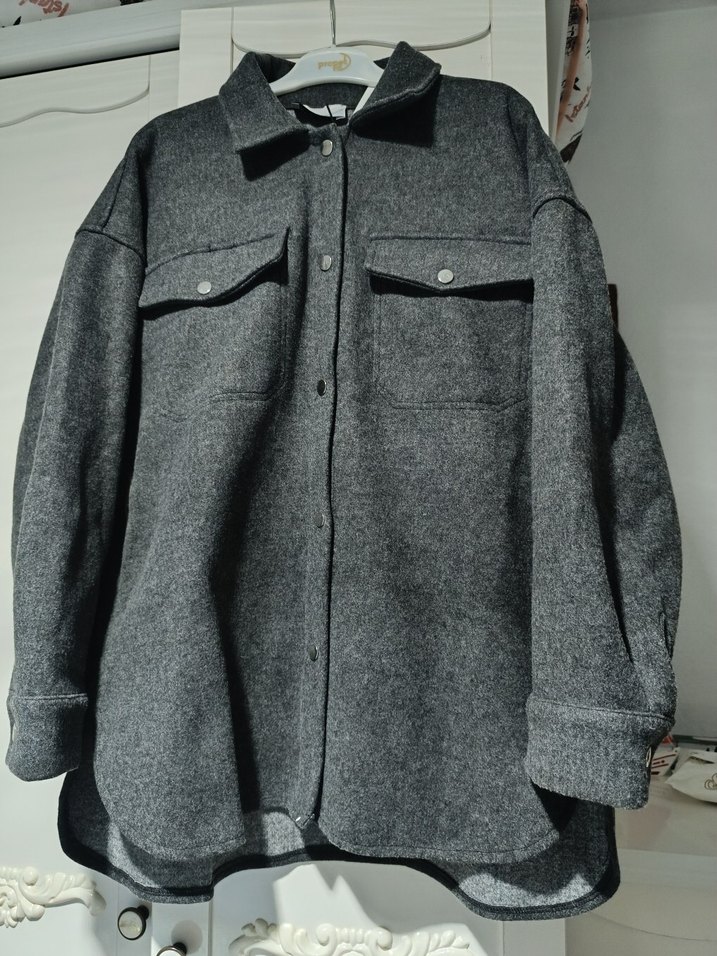 Gri Düğmeli mont - Görsel 4