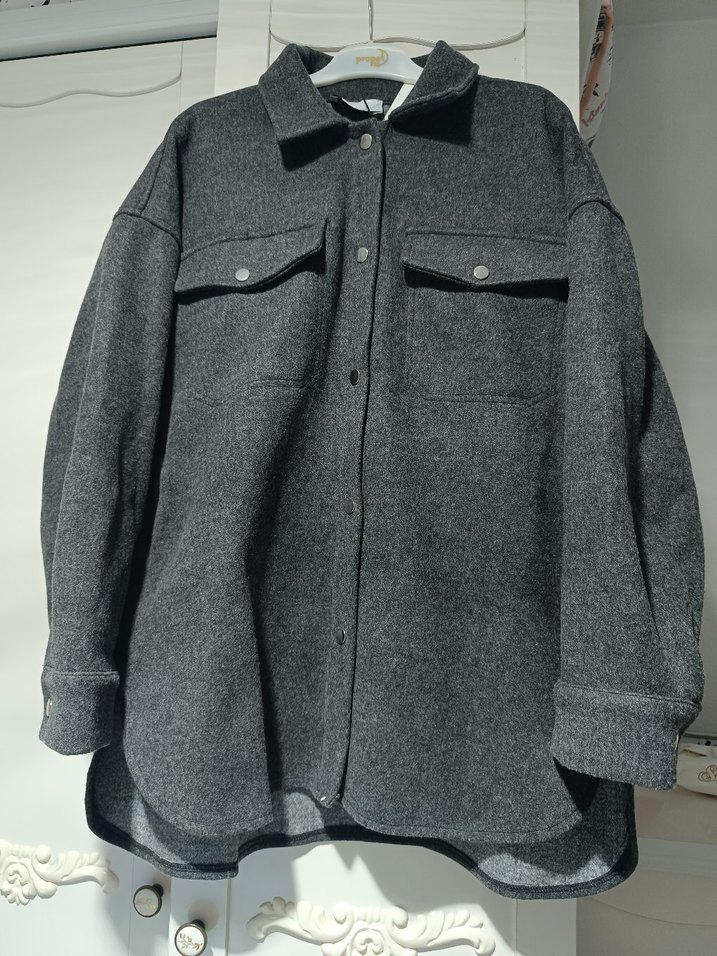 Gri Düğmeli mont - Görsel 3