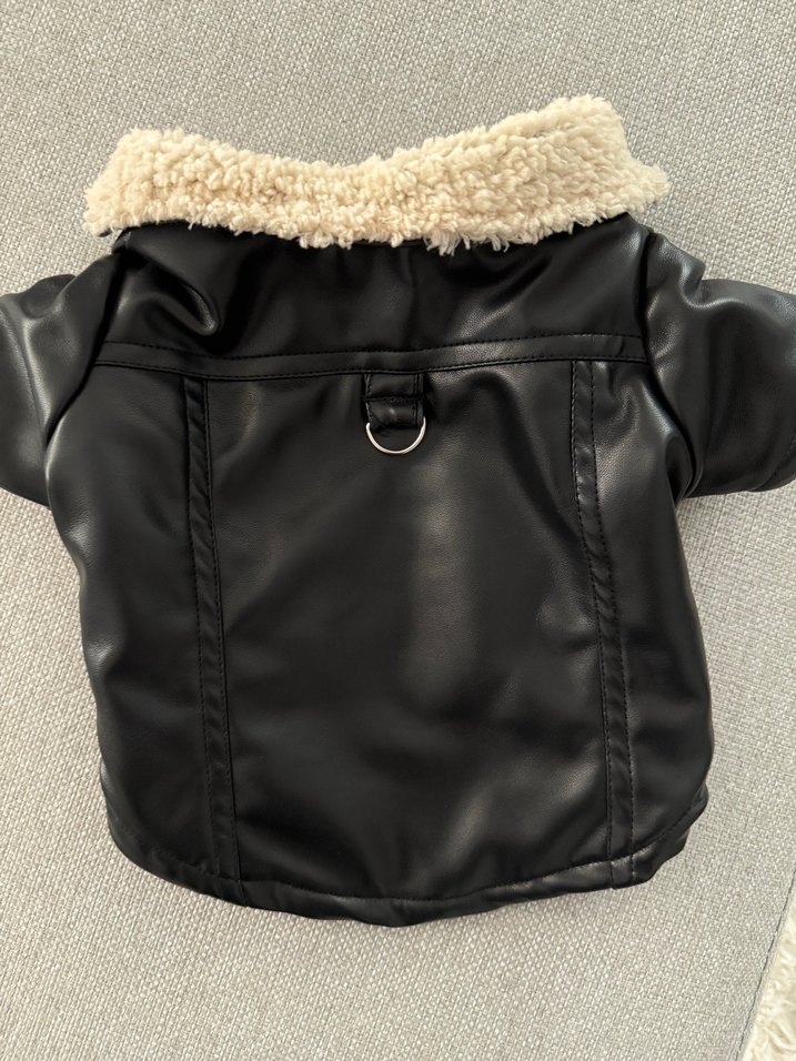 Kürk Detaylı Siyah Biker Kedi Köpek Montu - Görsel 2