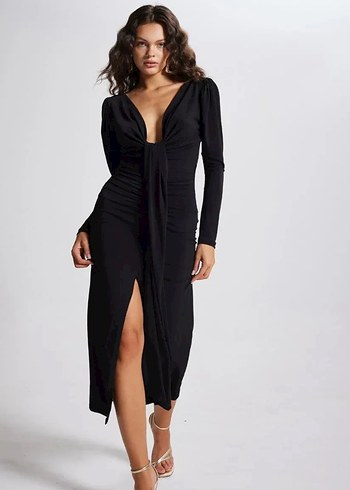 holly lolly V yaka karpuz kol maxi moonlight elbise
