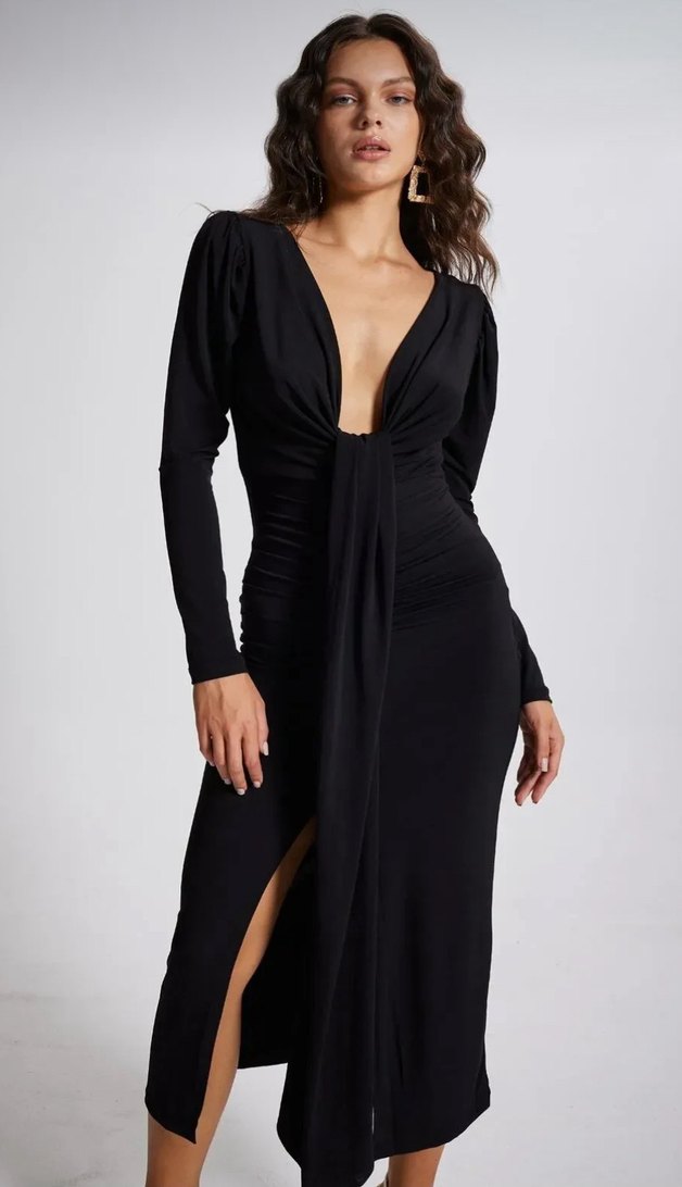 holly lolly V yaka karpuz kol maxi moonlight elbise - Görsel 3