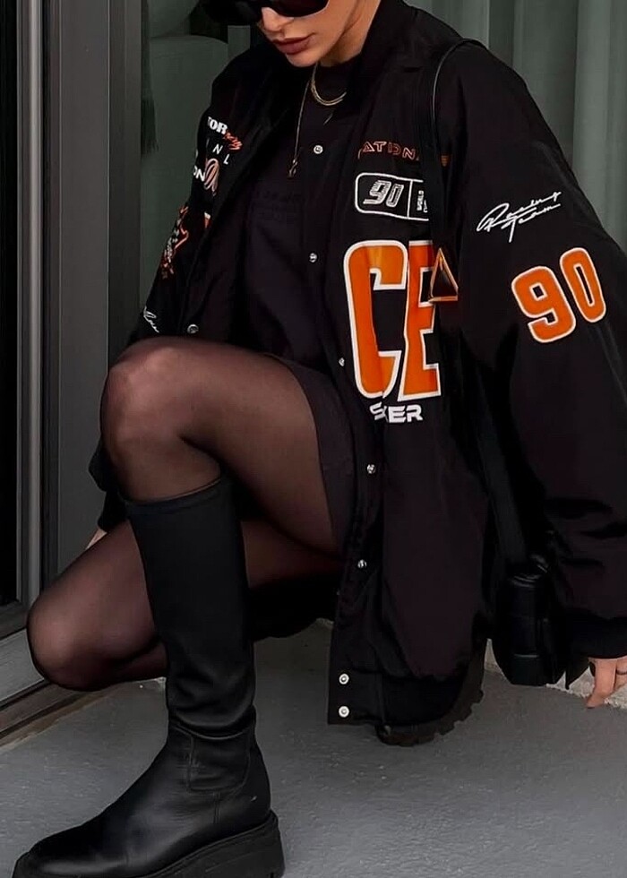 Siyah race kolej ceket - Görsel 2