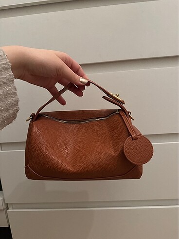 Deri taba rengi mini çapraz çanta