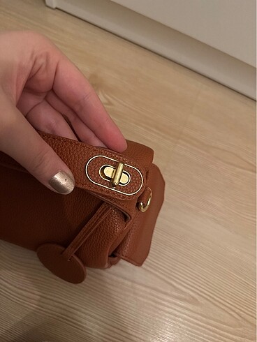 Deri taba rengi mini çapraz çanta - Görsel 5