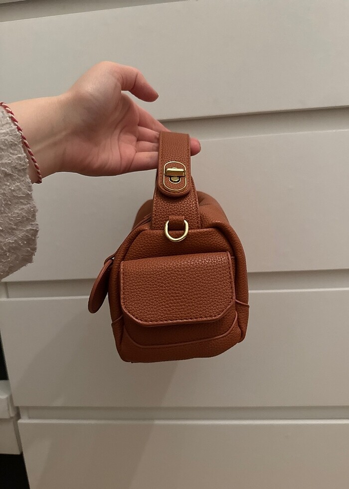 Deri taba rengi mini çapraz çanta - Görsel 2