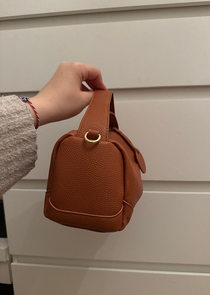 Deri taba rengi mini çapraz çanta - Görsel 4