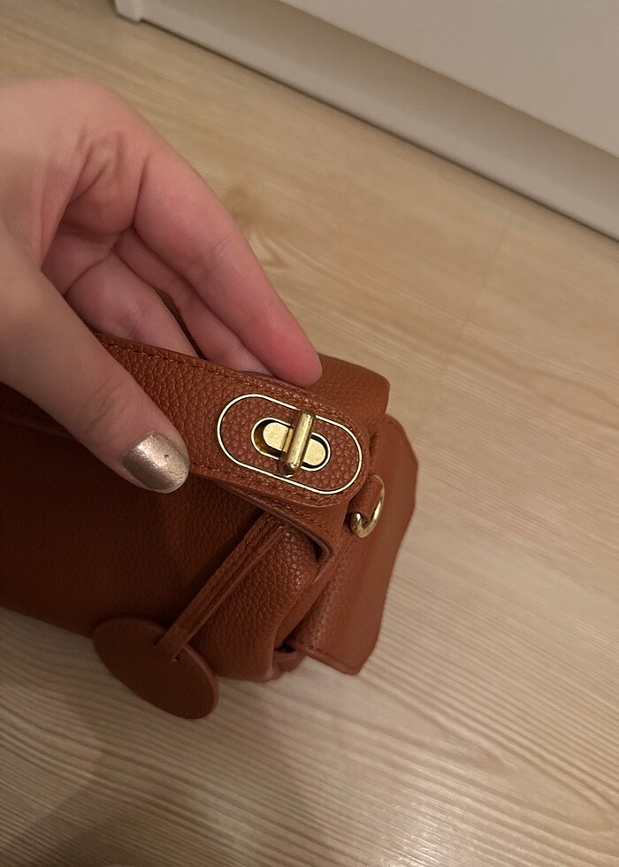 Deri taba rengi mini çapraz çanta - Görsel 5