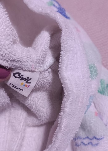 Kız Çocuk Kapüşonlu Bornoz Beyaz - Görsel 2