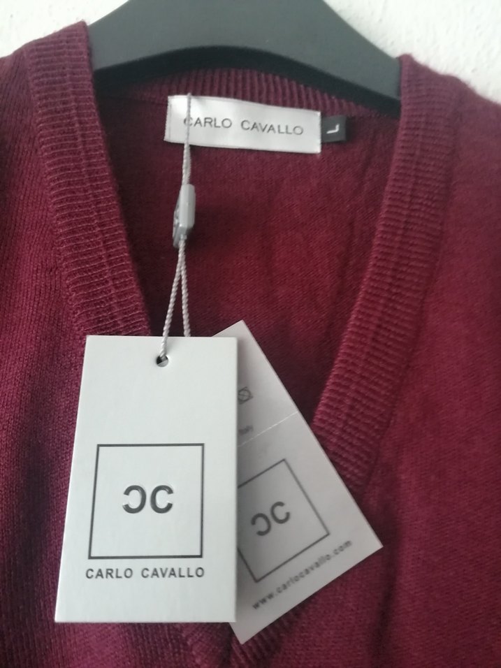 Carlo cavalli, L, Bordo V Yaka Örgü Erkek Süveter - Görsel 3