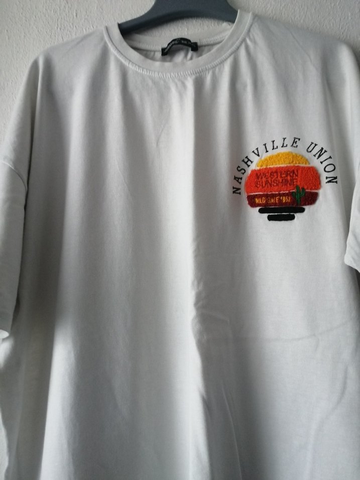 Noche marka, Xxl beden Beyaz, Baskılı Kısa Kollu Oversize Tişört - Görsel 2