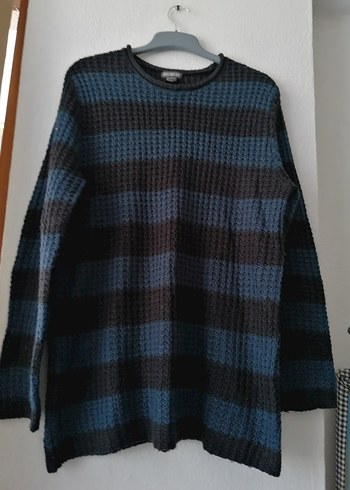 Erkek Mavi Siyah Çizgili Örgü Kazak, H&m marka M beden