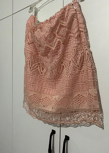 Dantel Detaylı Pembe Mini  Etek - Görsel 4