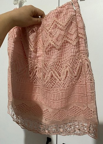 Dantel Detaylı Pembe Mini  Etek - Görsel 3
