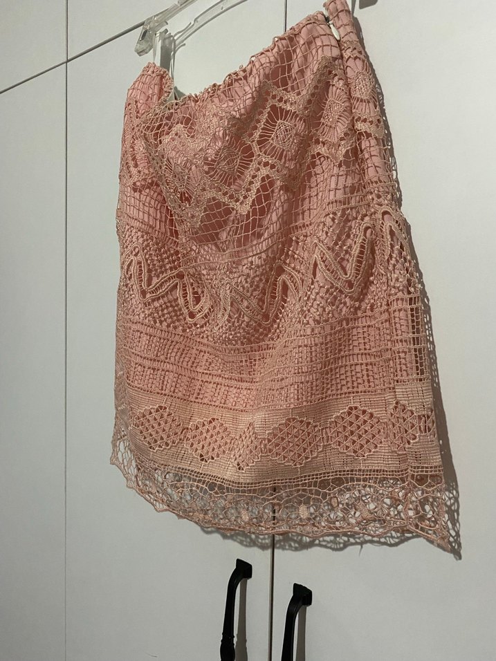 Dantel Detaylı Pembe Mini  Etek - Görsel 4