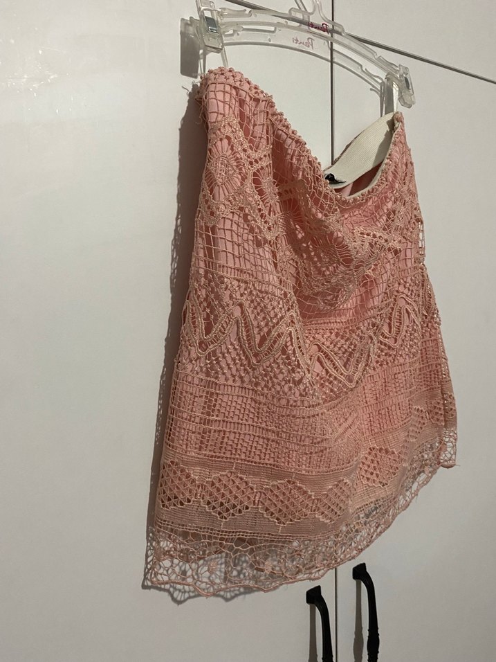 Dantel Detaylı Pembe Mini  Etek - Görsel 5