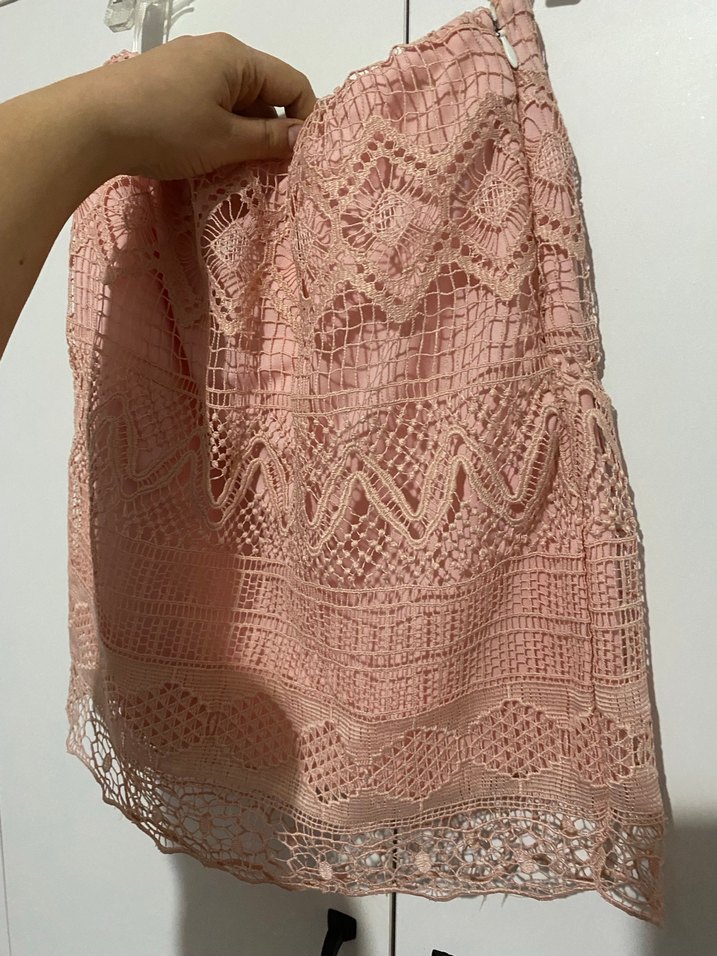 Dantel Detaylı Pembe Mini  Etek - Görsel 3