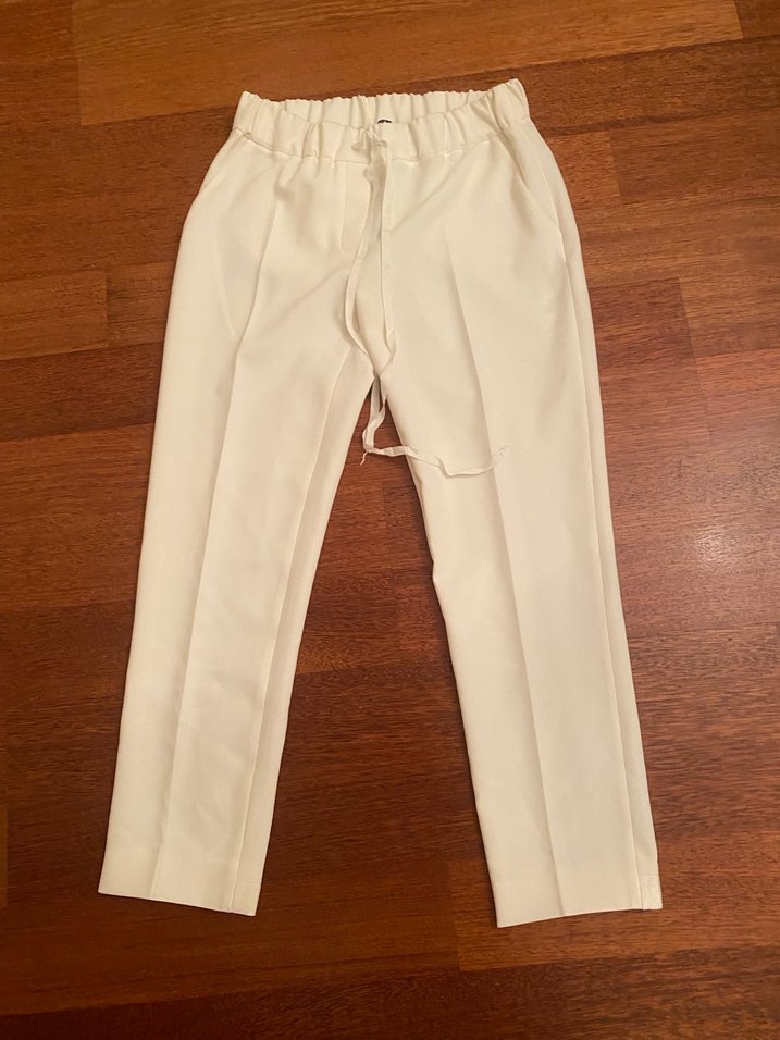Beyaz kumaş Kadın Pantolon - Görsel 2