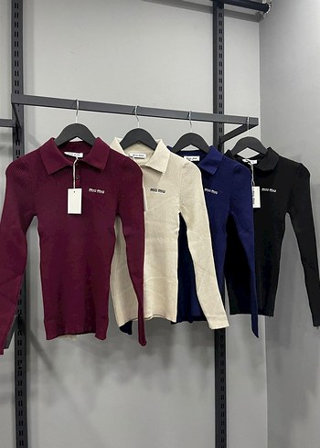 Bordo Polo Yaka Fitilli Triko Kazak