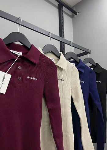Miu Miu Bordo Polo Yaka Fitilli Triko Kazak