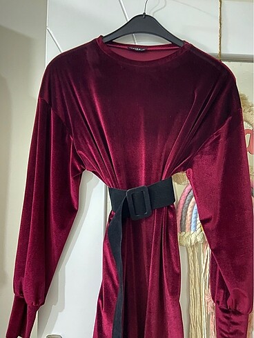 l Beden bordo Renk Kadife bordo elbise tunik
