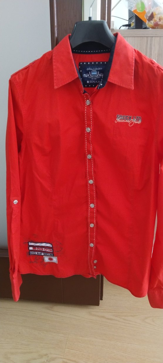 bayan  Kırmızı Uzun Kollu Baskılı Gömlek - Görsel 3