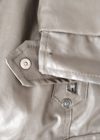 Düğmeli Kahverengi Deri Biker Ceket - Görsel 2