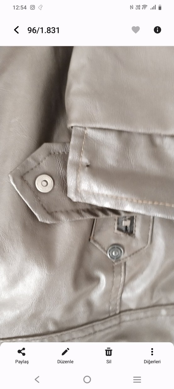 Düğmeli Kahverengi Deri Biker Ceket - Görsel 2