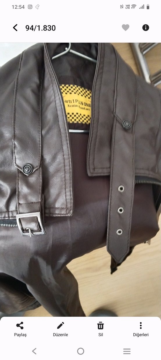 Düğmeli Kahverengi Deri Biker Ceket - Görsel 3