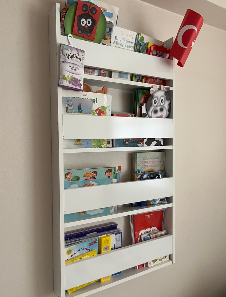 Beyaz Çocuk Kitap Rafı MONTESSORİ KİTAPLIK - Görsel 5